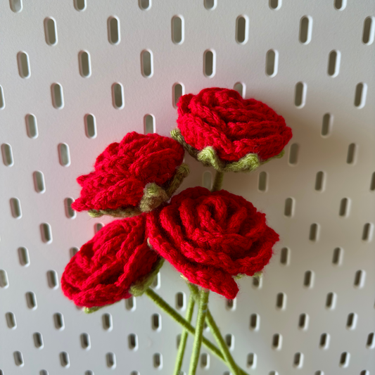 Red Rose Crochet Flower - Handcrafted Romantic Decor